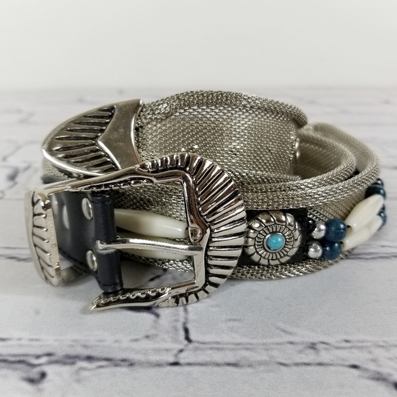 Chain Mail Accessories - Chain Mail silver metal beaded boho Western belt L